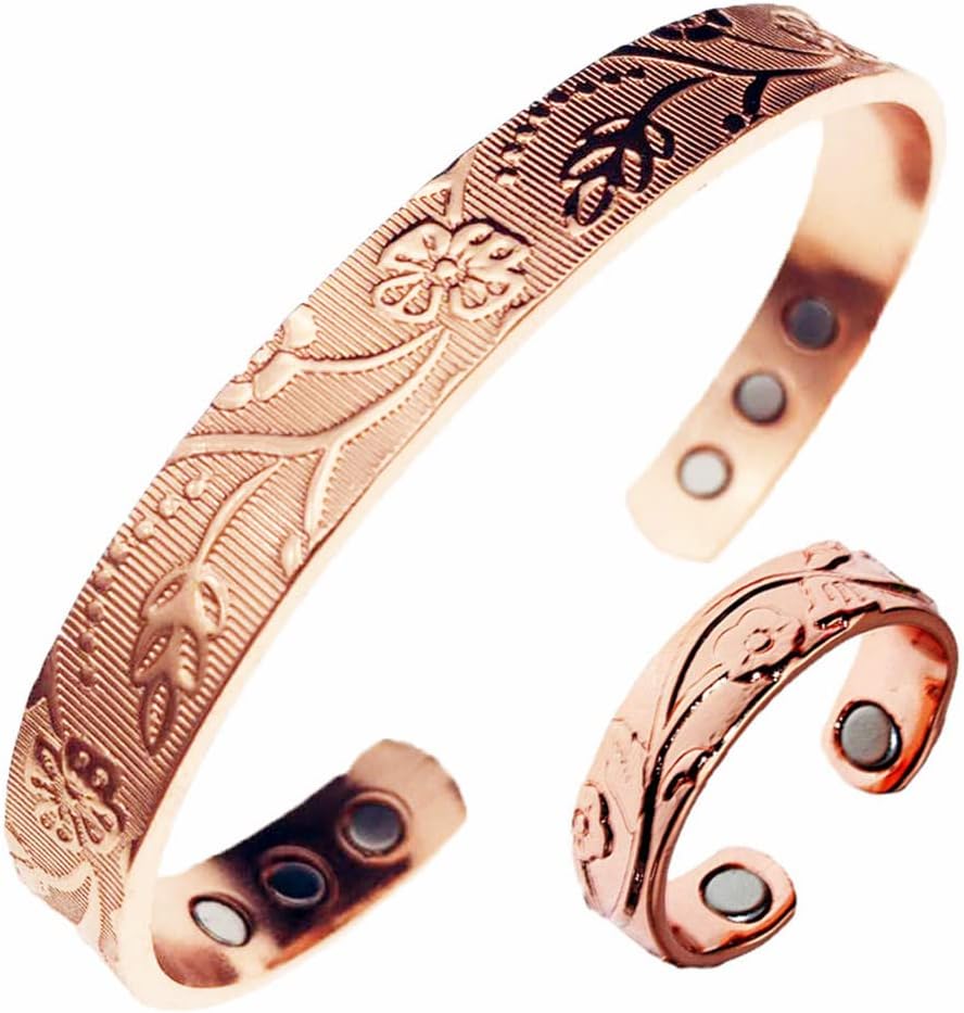 Pure Copper Magnetic Ring & Bracelet Adjustable Size for Women, 2 Piece Set, Copper