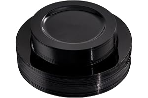 FLOWERCAT Black Plastic Plates (60 Pack) - Heavy Duty Disposable Plates for Halloween/Weddings