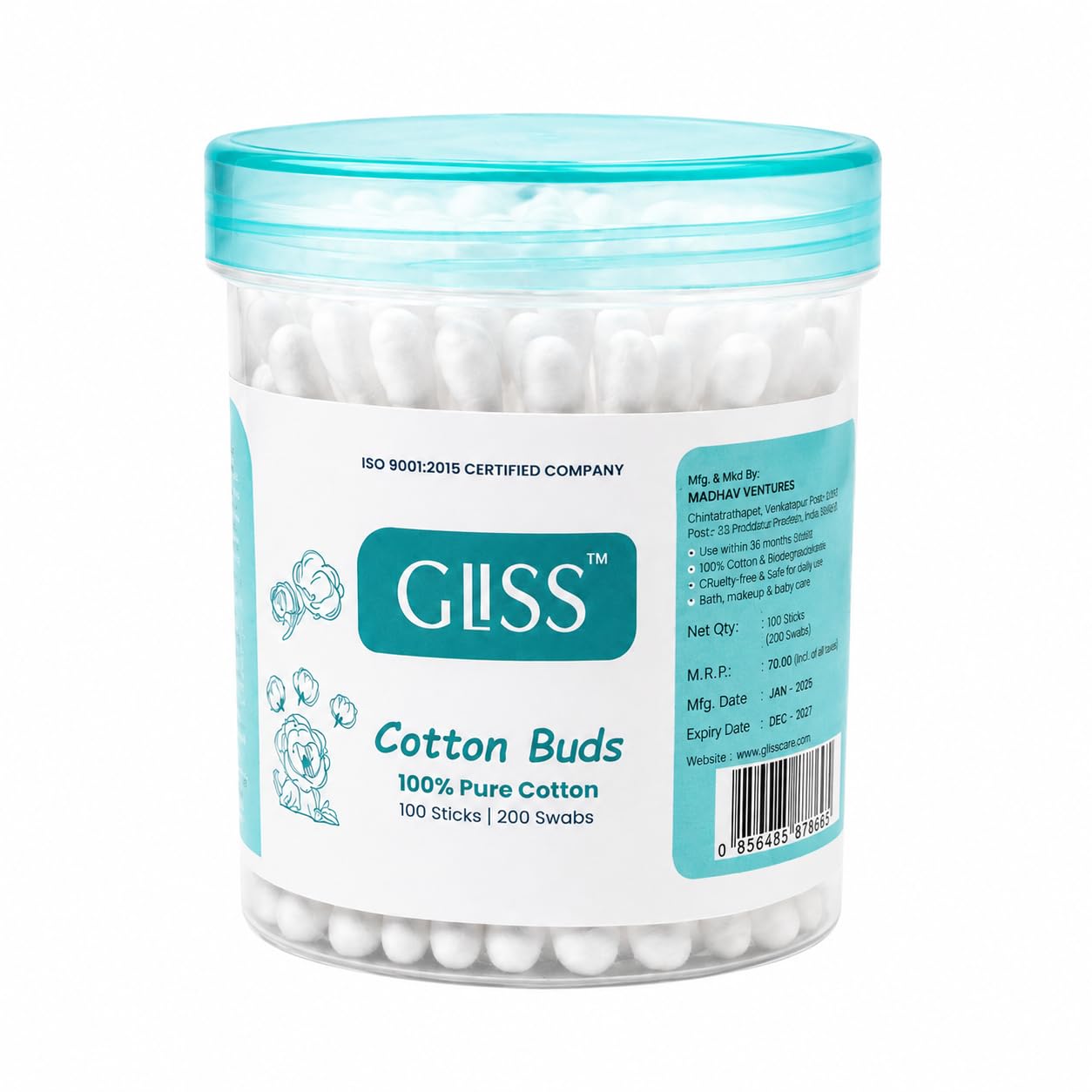 HEAVEN WINGS Cotton Buds 100% Pure Cotton, 100 Sticks | 200 Swabs Jar | Soft & Hygienic, Baby & Makeup Care, Cruelty-Free, Biodegradable, Travel Friendly Jar-picture-38
