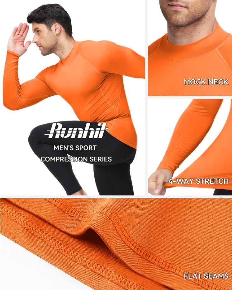 Runhit Men's Compression Shirts Long Sleeve Mock Turtleneck Undershirts Quick Dry Athletic Workout Running Base Layer - Image 3