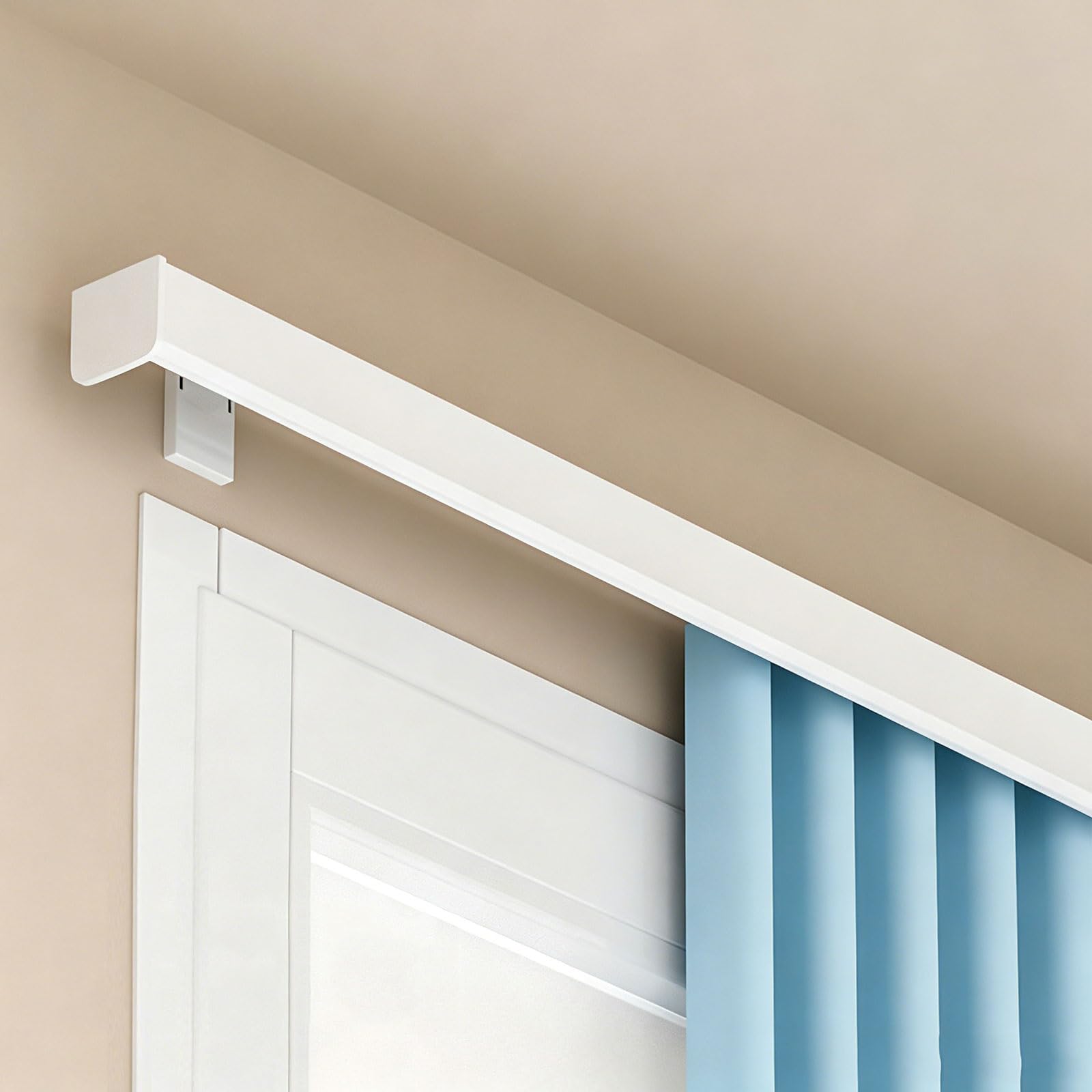 3-in-1 Wall Mounted Curtain Pelmet Box with Track,White Modern Valance Panel & Hidden Rail System,Room Dividers Curtain Rail for Living Room,Bedroom,Hotel Villa(Single,1.9M/6.2FT)