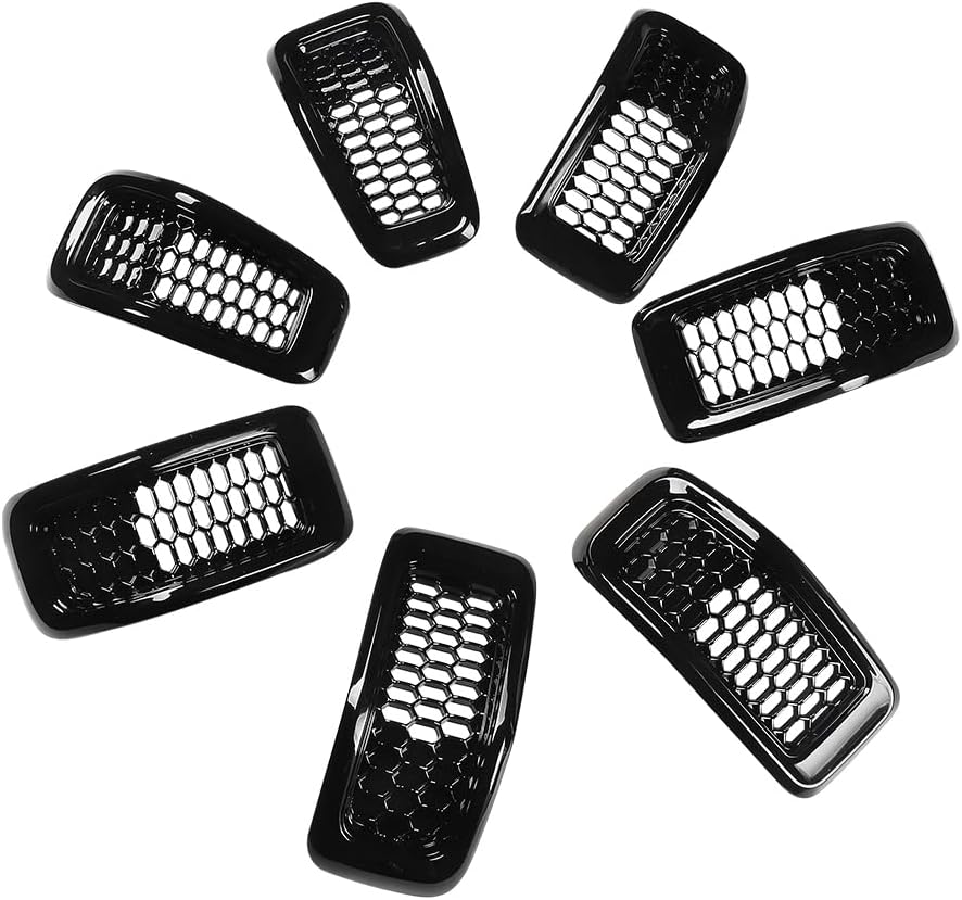JSCARLIFE 2014-2018 J-eep Cherokee ABS Honeycomb Grille Inserts 7-Piece Kit - OEM Style Mesh Covers | Clip-On Installation, Anti-Corrosion Trim for KL Model (Black)