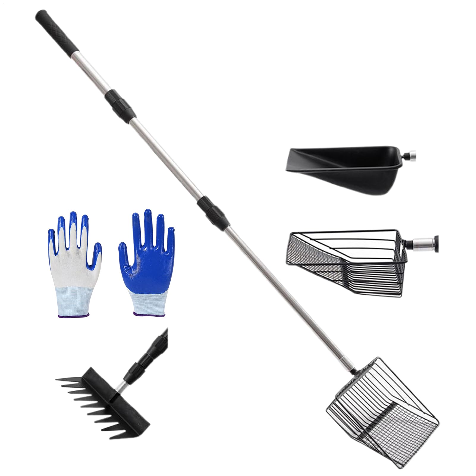 Ramasse-Crottes à Poule Outil nettoyant Multifonction Ergonomique 4 têtes | Pelle à Litière pour Poulailler avec Manche Extensible Outil de Nettoyage pour Élevage Avicole, Litière, Fumier