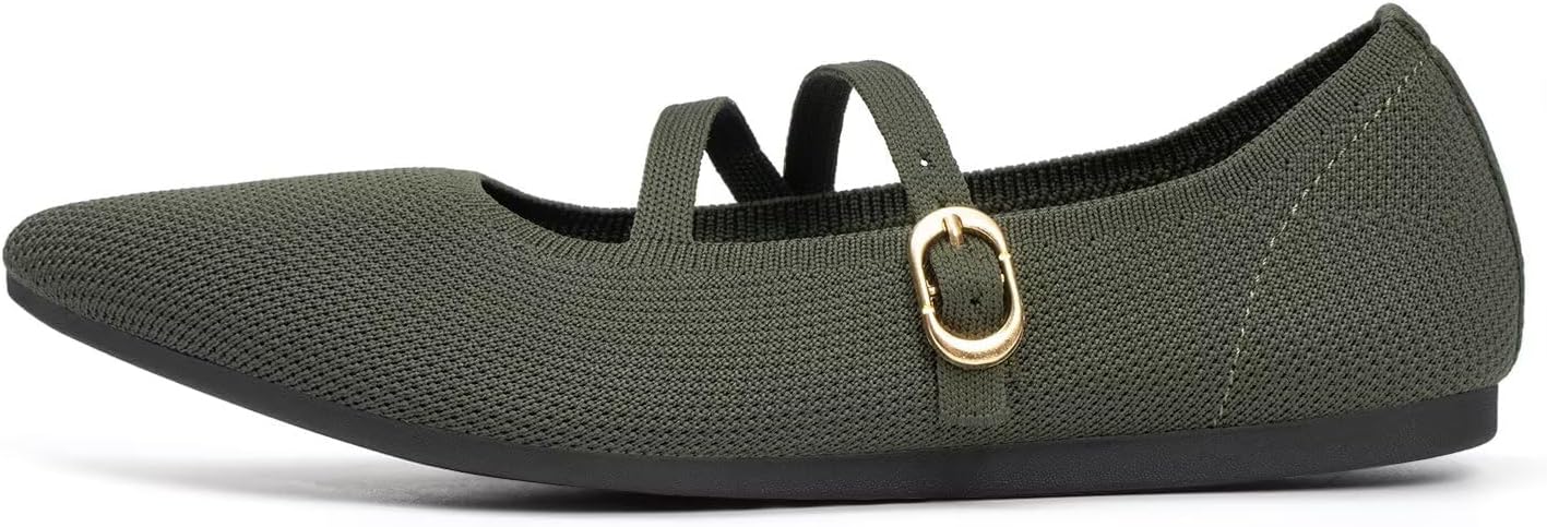 Women's Mary Jane Flats Knit Ballet Flats Pointed Toe Comfortable Ballerina Walking Dressy Office Slip-on Shoes with Adjustable Straps