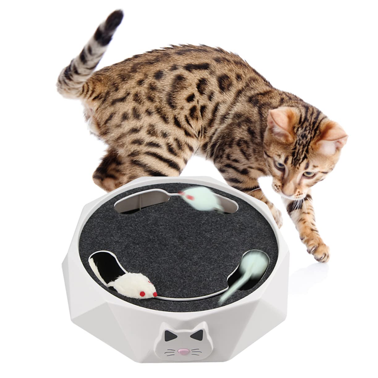 ORFOFE Juguete Eléctrico para Gatos Ratón de Excavación Blanco Abs | 3 Pilas Aa Incluidas, Portátil y Automático, Acción de Caza Simulada para Gato y Cachorro
