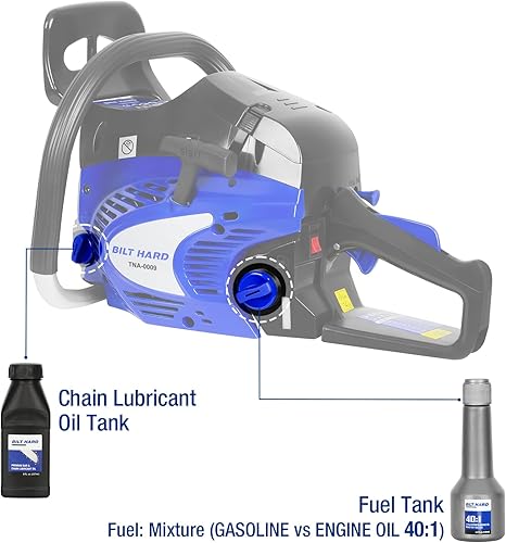 Vista 14 de BILT HARD Motosierra de gas de 18 pulgadas, motosierra de gas de 46 cc y 2.4 HP con engrasador automático, motor de 2 ciclos, motosierras