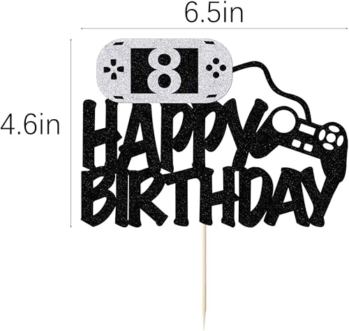 Miniatura 2 de Decoración de pastel de videojuegos con purpurina para controlador de juegos de feliz cumpleaños, decoración de fiesta de cumpleaños temática de