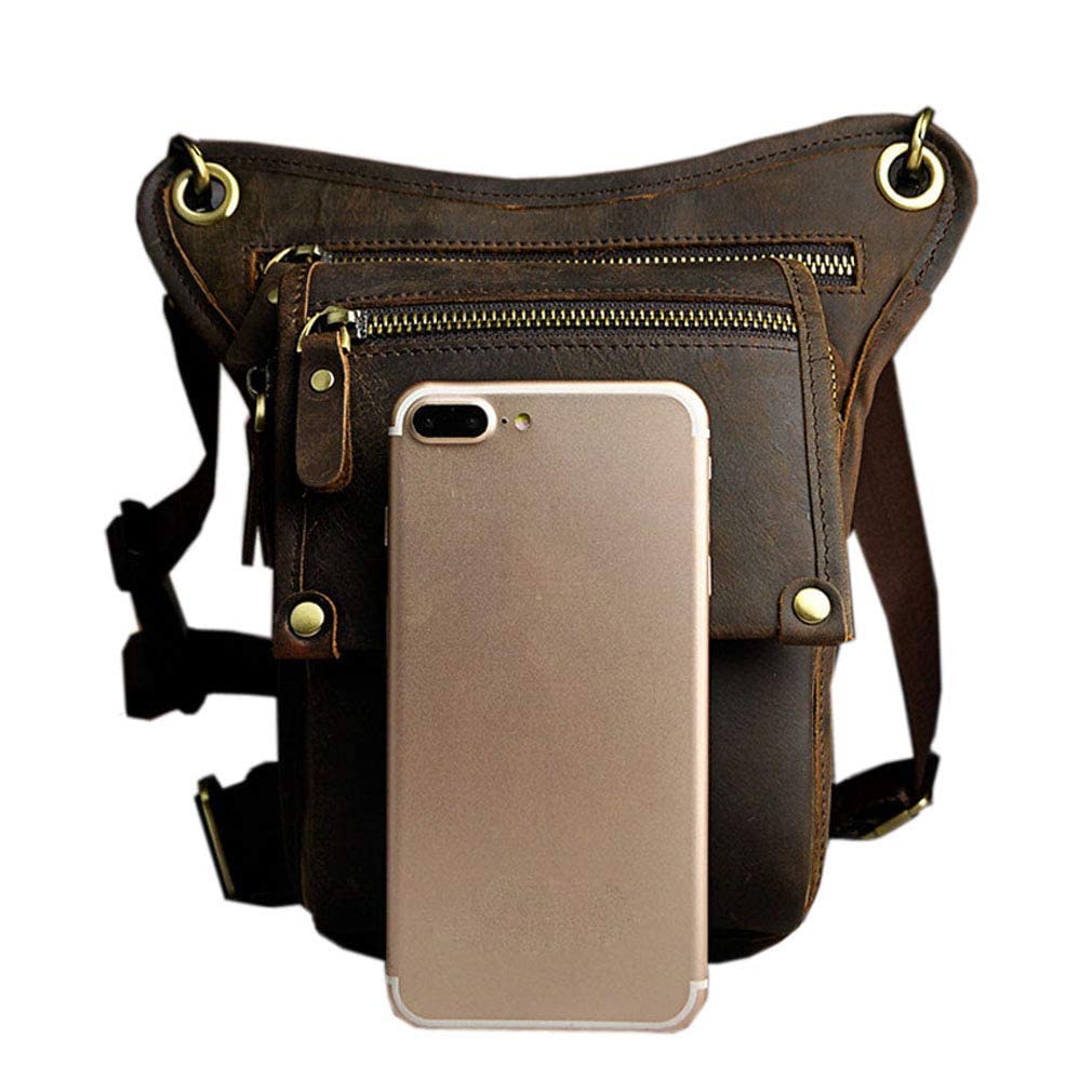 Borsa A Tracolla In Pelle Per Uomo Donna Motocicletta Equitazione Ciclismo Vita multiuso Vita Alta Marsupio Escursionismo Sport Borsa Da Campeggio Marrone Scuro