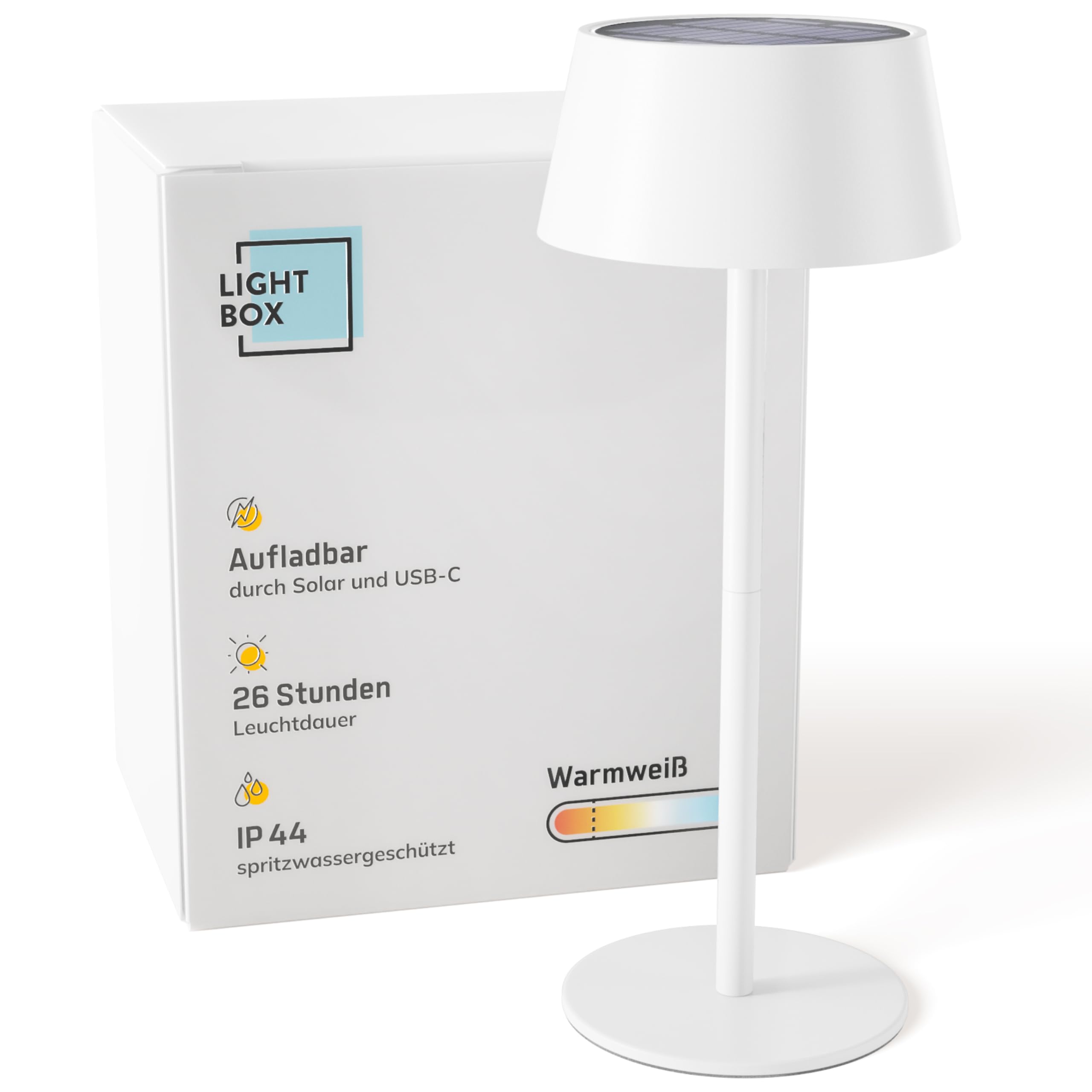 LED lámpara de mesa para exteriores | Ø 13 cm | lámpara de exterior inalámbrica con energía solar | regulador de intensidad táctil de 3 niveles | lámpara de mesa a pilas en blanco, decoración balcones