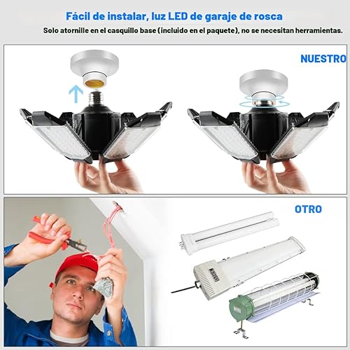 Miniatura 5 de Luces LED de garaje, paquete de 2, súper brillantes, de 32000 lm, luces LED de techo, 6500 K de iluminación, base con tornillo E26E27, con 6 paneles