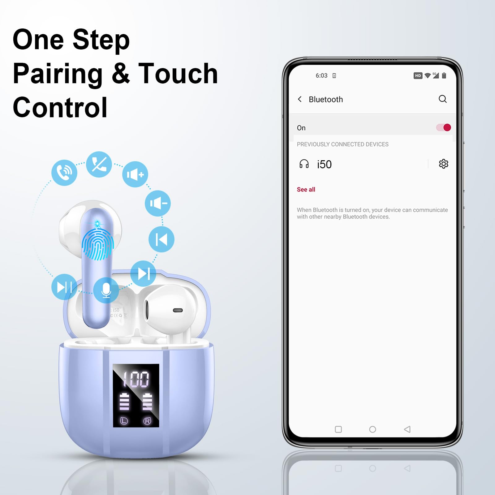 Donerton Cuffie Bluetooth, Auricolari Bluetooth Stereo HiFi con HD Mic, Cuffie Wireless 48 Ore LED Display, in Ear Cuffiette Bluetooth