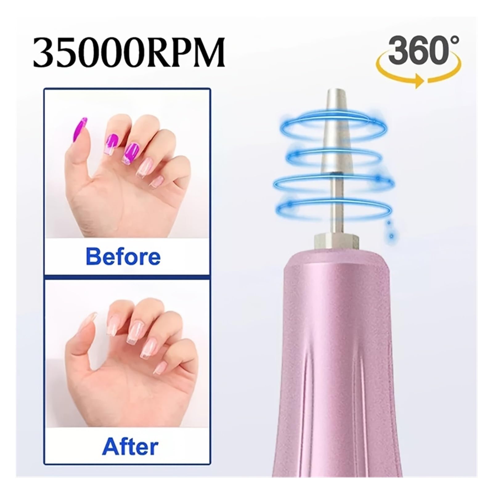 Fresa for unghie con 35.000 giri/min e lampada for a LED, frese for for in acrilico, lima for elettrica portatile ricaricabile for pedicure manicure for salone di casa Potente ed efficiente(Noir)