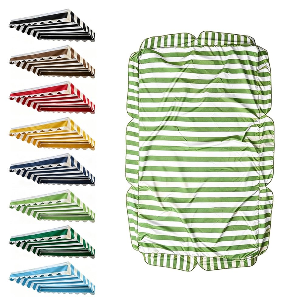 ENGTICUENU Patio Swing Canopy Replacement Cover 56x47in 64x45in 75x47in Waterproof Replacement Canopy Top Stripe Sun Shade Awning Garden Hammock Cover(Green,82x57in-210x145cm)