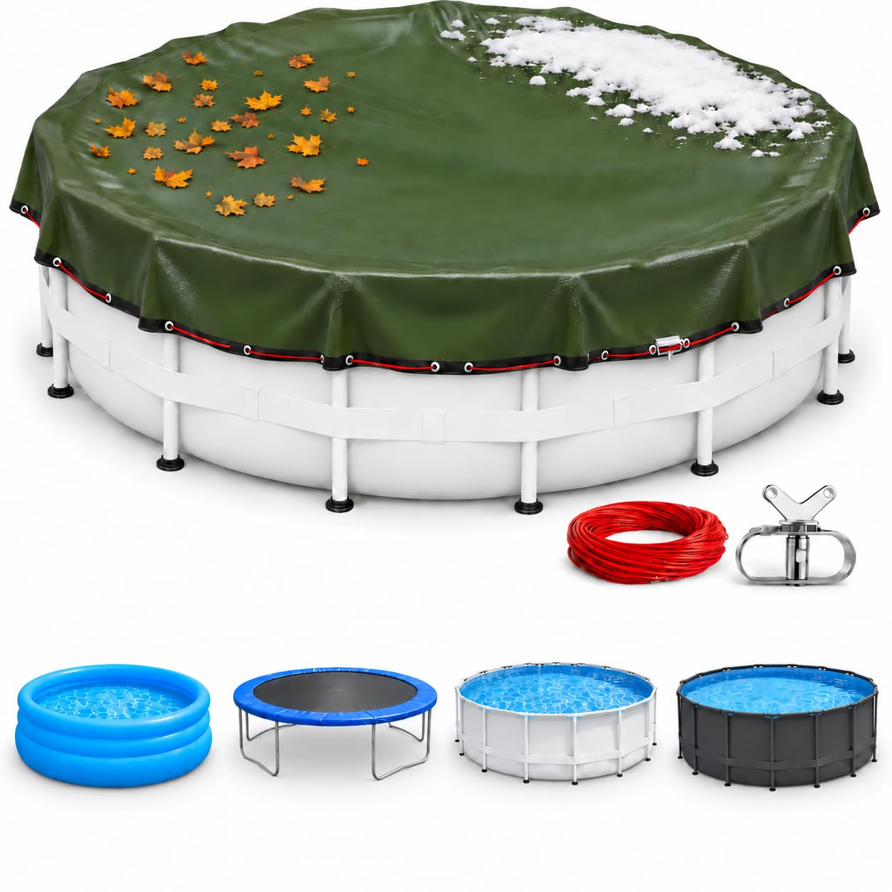 Cubierta de piscina redonda de 420 cm, cubierta de invierno para