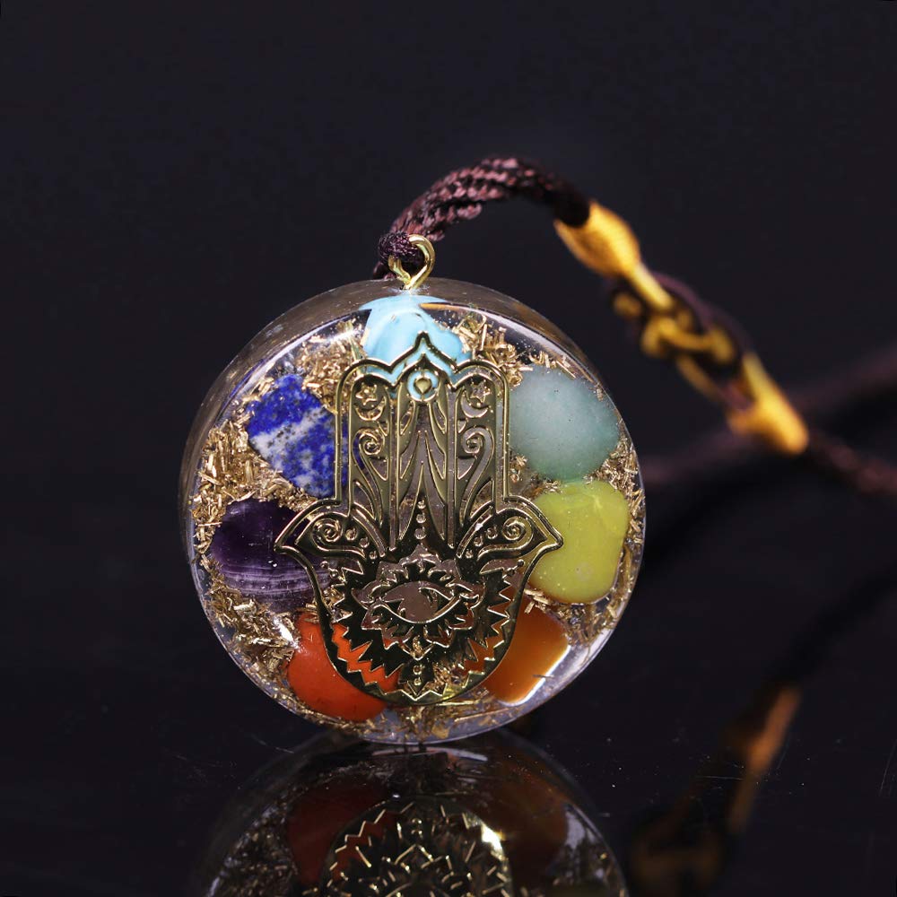 STORE247 - Orgonite Pendant 7 Chakra Necklace Reiki Energy Pendant Hand of Fatifa Yoga Meditation Je
