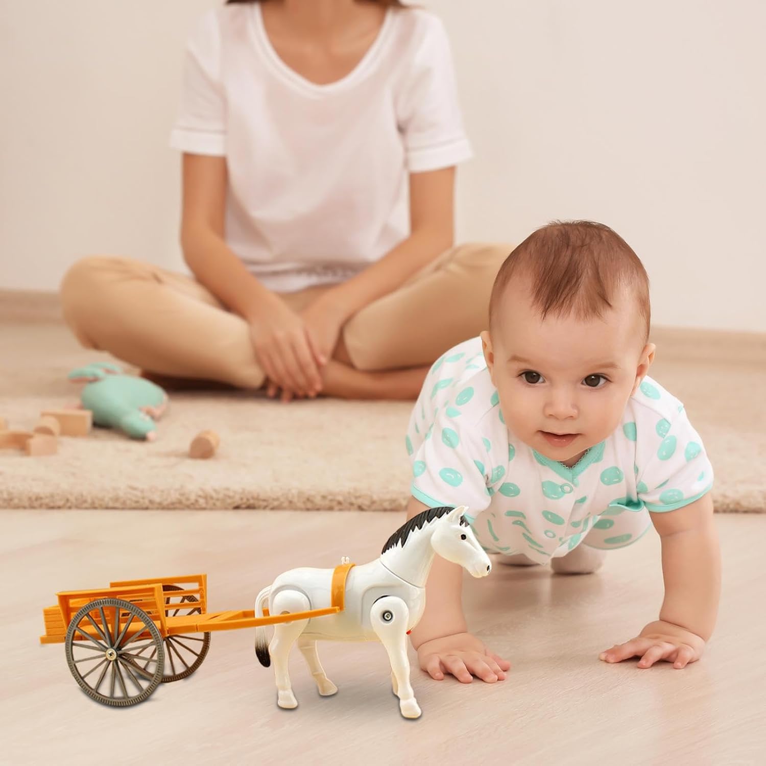 Electric Horse Toy - Walking Animal for Playtime | Battery-Operated Motor with Moving Legs & Classic Harness for Racing, Galloping, Trotting and Entertaining During Nursery Activities
