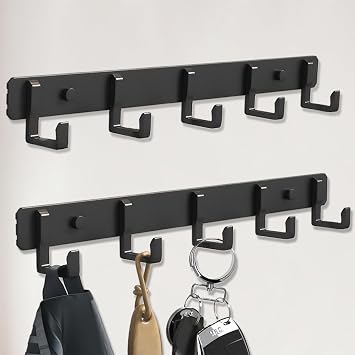 2 Pack Wall Coat Racks, Heavy Duty Coat Hooks Wall Mounted Clothes Hanger Rustproof Coat Racks Multi-Purpose Wall Hooks Coat Rack for Clothes, Hats, Bags - 2Pcs Matte Black