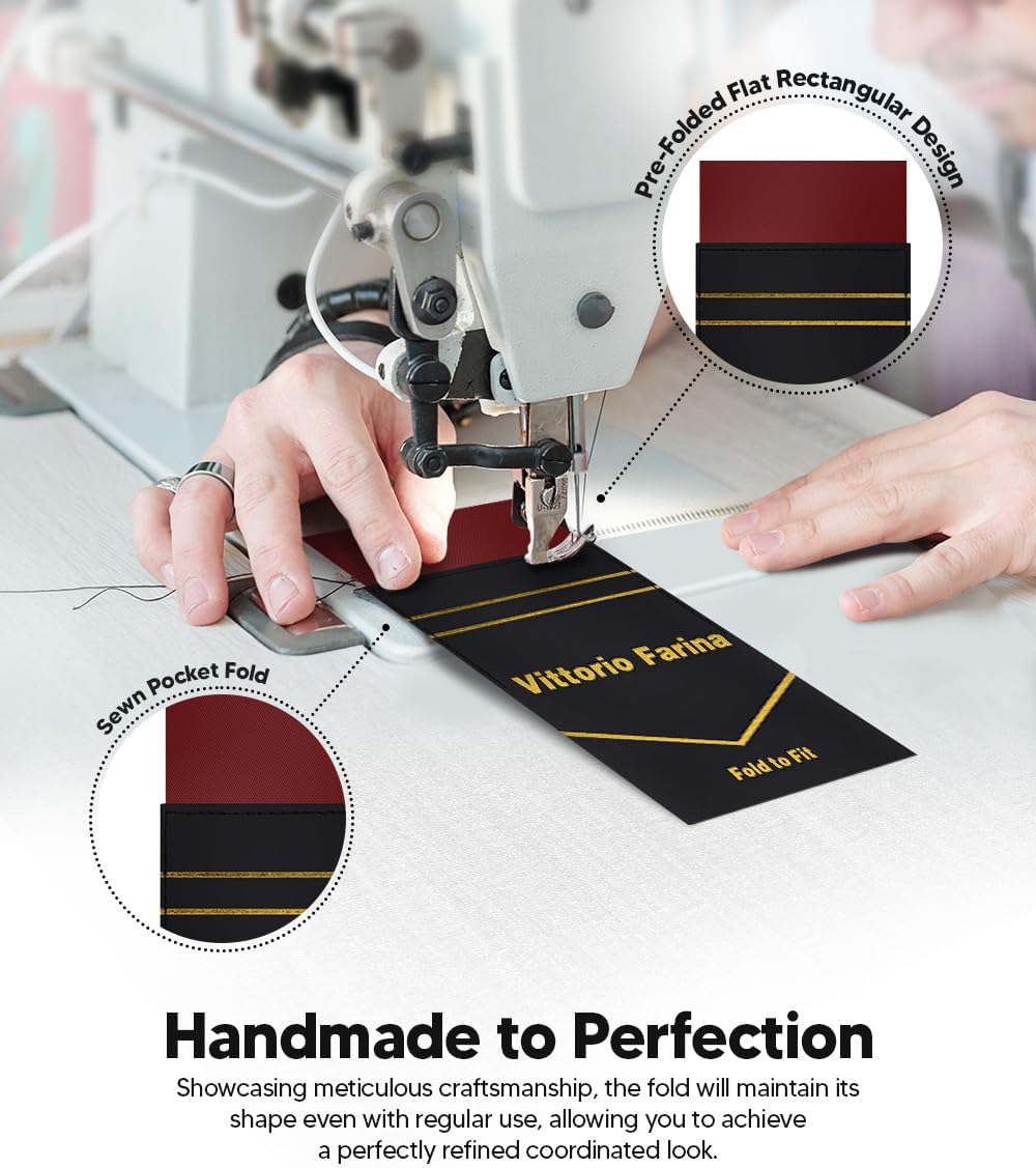 Premium Pre-Folded Four-Point Suit Pocket Square for Men with Sewn Pocket Fold