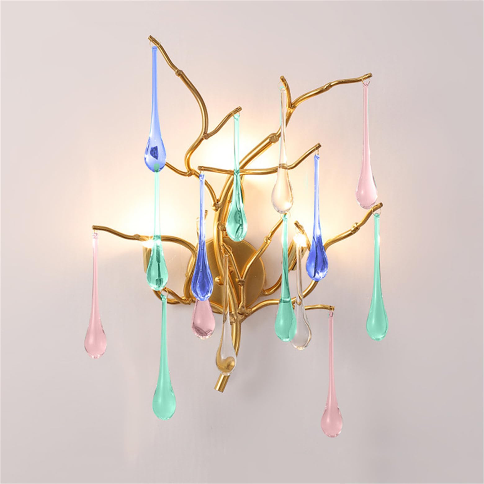 MESOVFCA Modern Crystal Wall Light, 3 Lights Raindrop Wall Sconce, Tree Branch Wall Lamp Light Fixtures, Bedside Lamp for Bedroom, Living Room, Foyer,Color