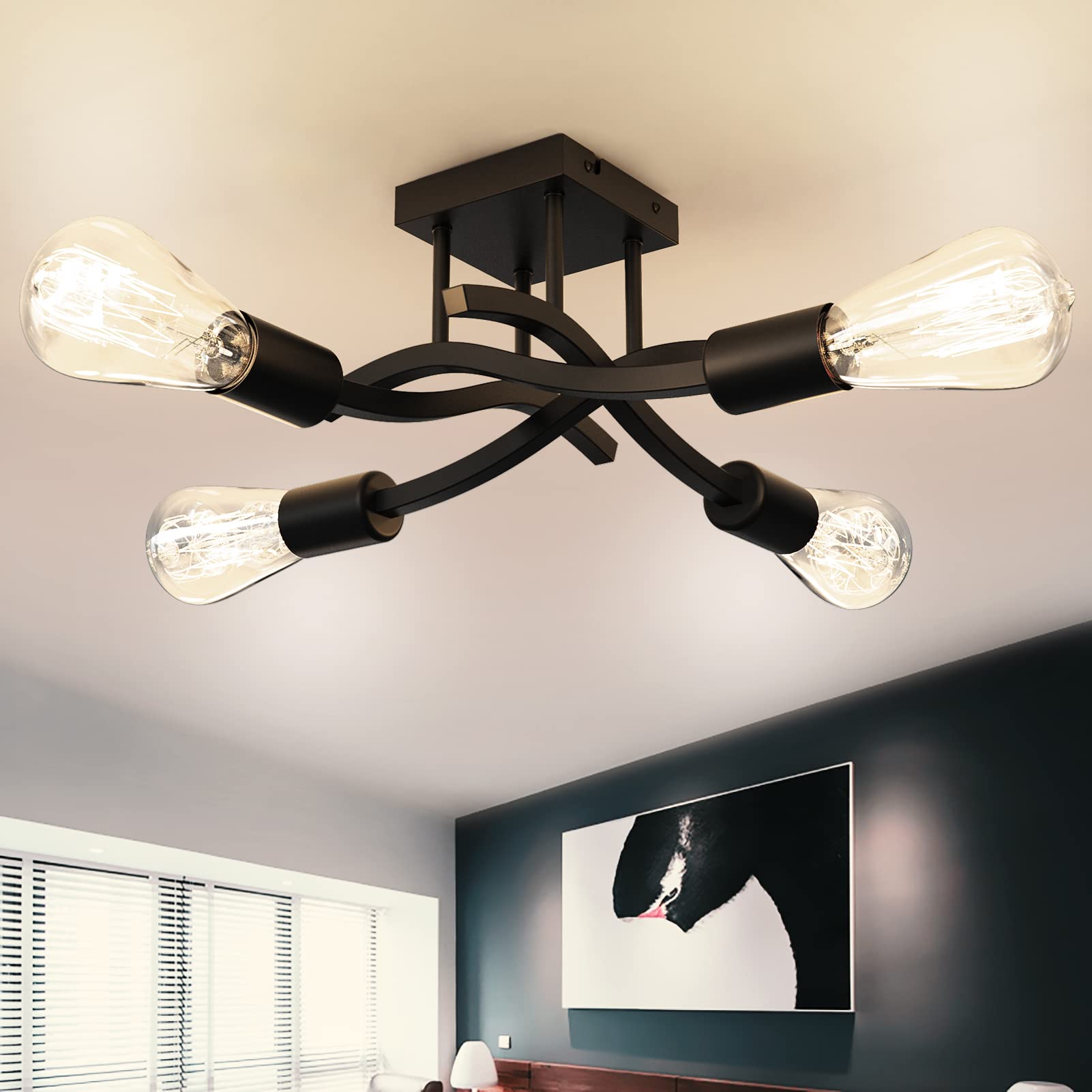 Buy Ankishi Black 4Lights Semi Flush Ceiling Light, Modern Farmhouse