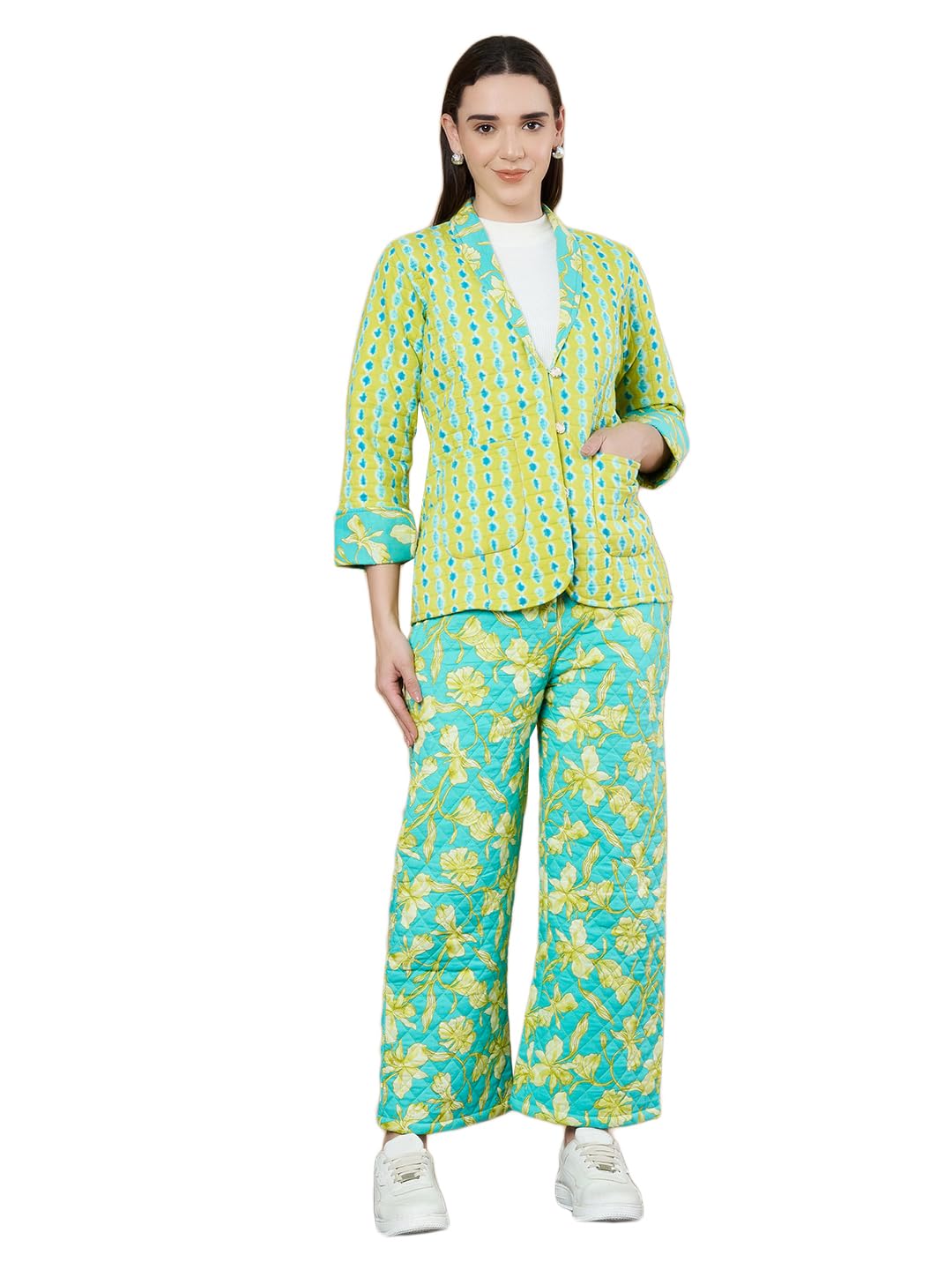 Cotton Quilted Blazer and Trouser Winter Wear Co-Ord Set For Women-image-49