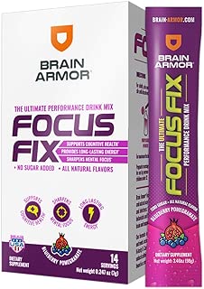 Brain Armor Focus Fix - Energy + Cognition Performance Drink Mix, Single-Serve 14ct. Blueberry Pomegranate (14 Servings) - coolthings.us