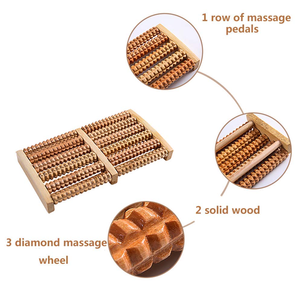 MU Rodillo de madera portátil Tipo Masajeador de madera maciza, Bola de acupresión, Rodillo de masaje de pies: adecuado para pies, piernas, alivio de la presión Fascitis plantar