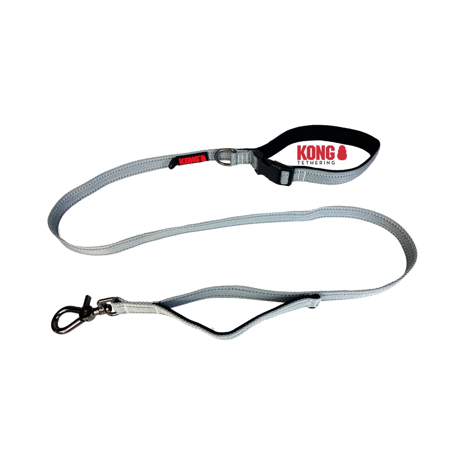 KONG Dog Lead in 1.5 m Length I For Medium Dogs up to 30 kg I Size M I Traffic Safe Lead Dog in Grey I Reflective Lead with 2 Padded Hand Straps and Robust Snap Hook