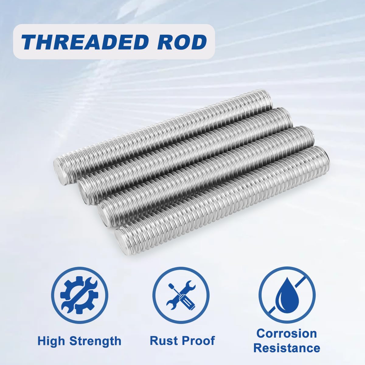 Drenky 304 Stainless Steel Threaded Rods M6 X 50mm Metric Fully Threaded Bar - Image 3