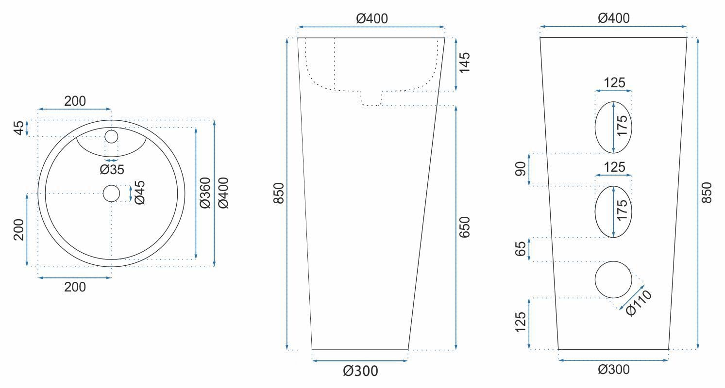 Rea BLANKA Lavabo Independiente Lavabo de baño 40 x 40 x 85 cm Cerámica (Blanco)