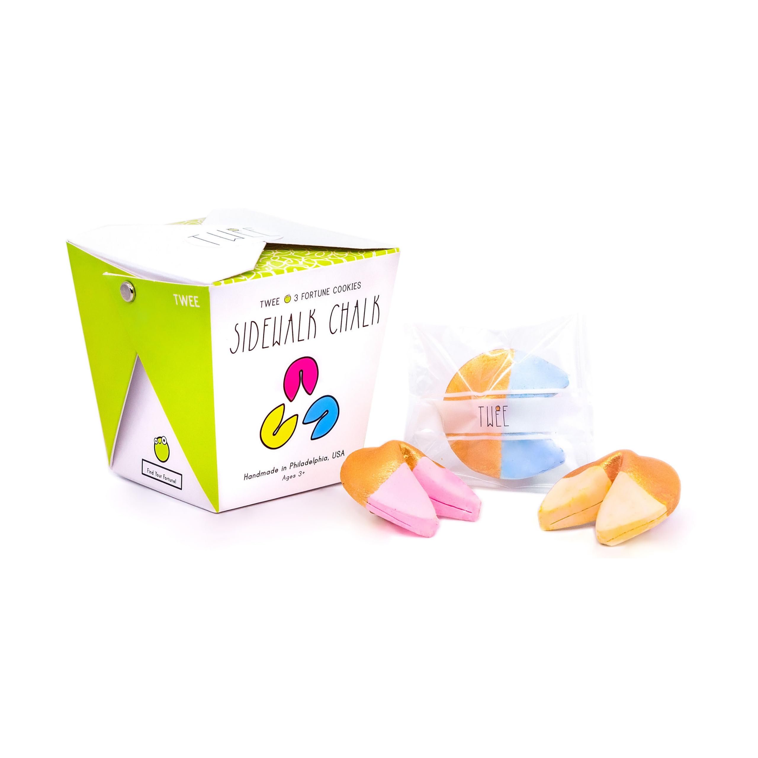 TWEE Fortune Cookies Handmade Sidewalk Chalk | Pink, Yellow, Blue | Made in the USA | Classic Children's Present | Fun Special Party Gift Idea | Arts and Crafts For Kids + Toddlers | Easter Basket Activities | Outside Playground Drawing | Boy Girl