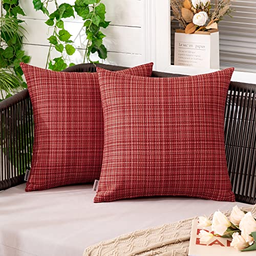 MIULEE Outdoor Waterproof Throw Pillow Covers Decorative Farmhouse Water Resistant Cushion Covers for Tent Patio Garden Couch Sofa Pack of 2 18x18 Inch Red