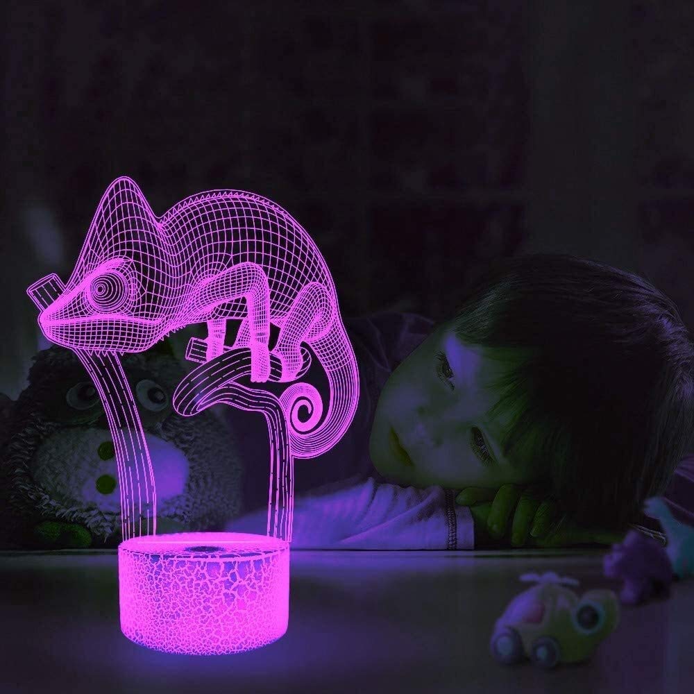Creative 3D Chameleon Night Light 7 Colors Changing USB Power Touch Switch Decor Lamp Optical Illusion Lamp LED Table Desk Lamp Brithday Children Kids Christmas Gift