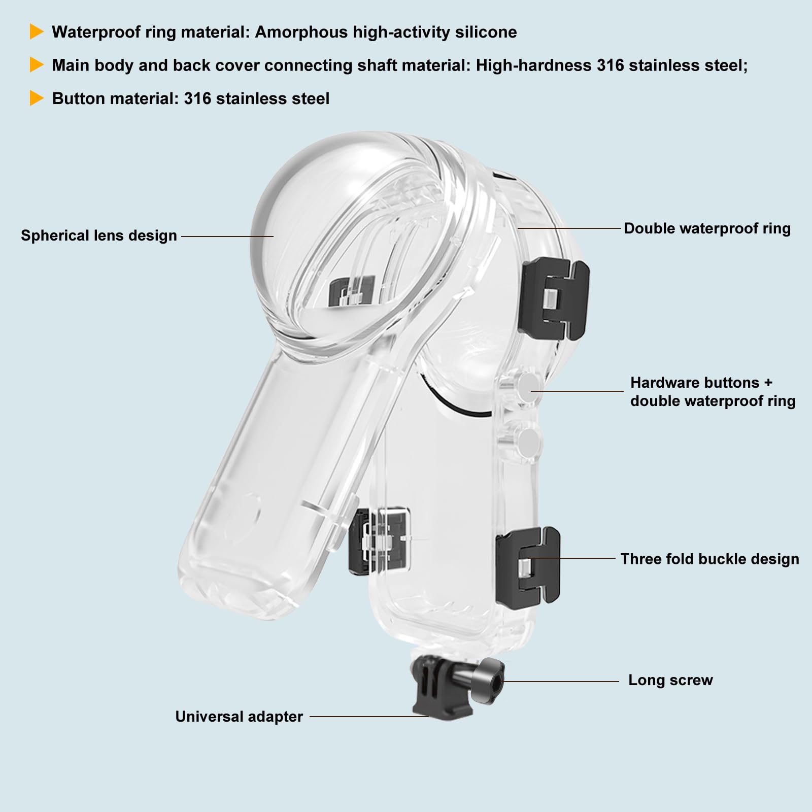 Mallette de plongée invisible pour Insta360 X4 Air, 50 m | Coque de protection scellée, Actinon Camera 360 degrés accessoires de photographie pour plongée surf natation ski