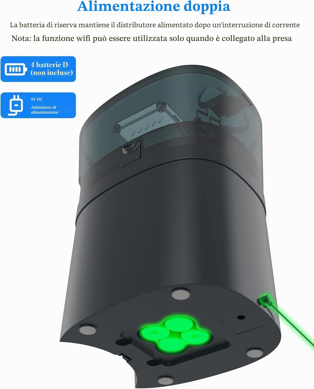 HoneyGuaridan Mangiatoia automatica per gatti 2 ciotole, 2.4G WiFi, distributore automatico intelligente per gatti e cani, 1-6 pasti al giorno (4,5L)