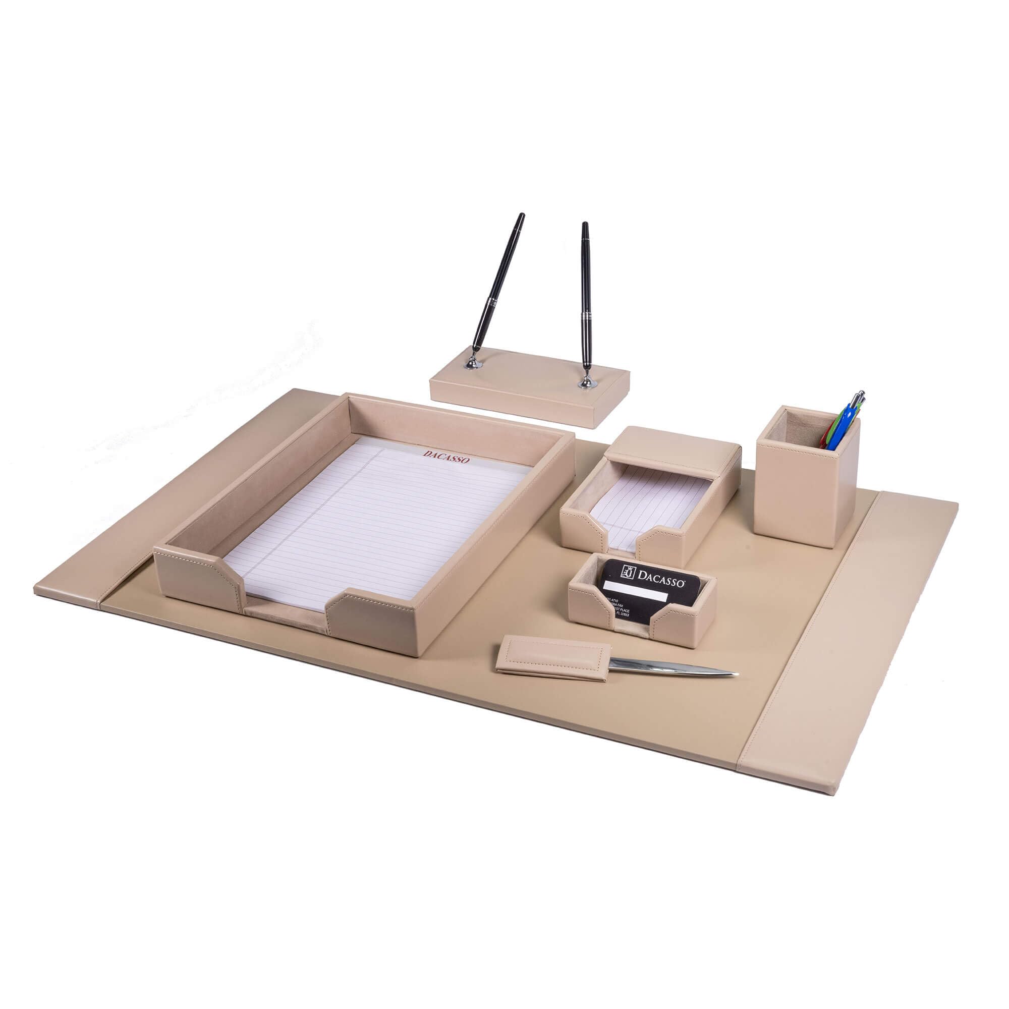 Dacasso Set da scrivania in pelle legata al latte bianco 7 pezzi