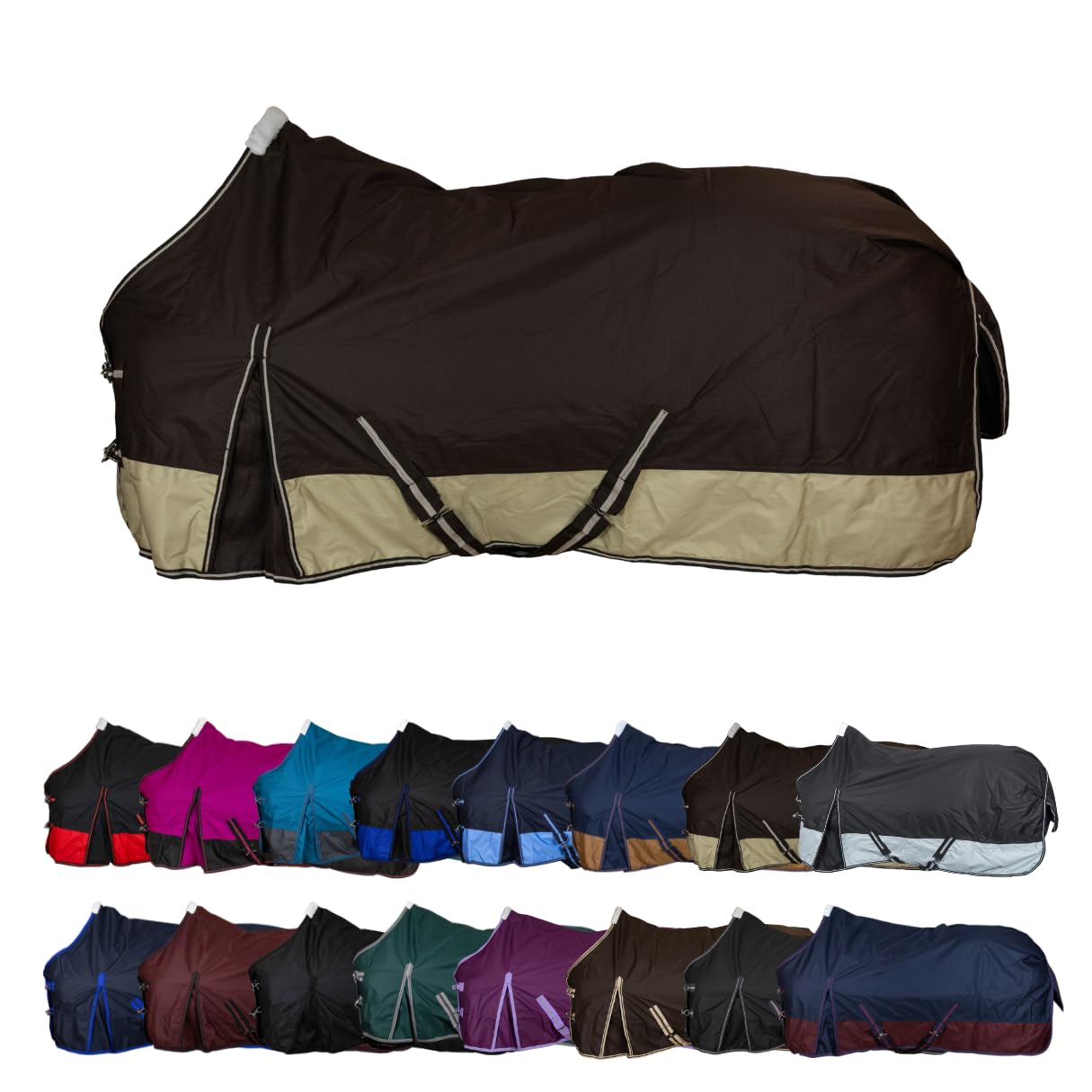 RL24 - Weidedecke 600D Basicline – Braun/Beige 145cm (Polarfleecefutter) | Regendecke & Übergangsdecke – Wind- & wasserdichte Outdoordecke mit Innenfutter & Kreuzbegurtung – Pferdedecke