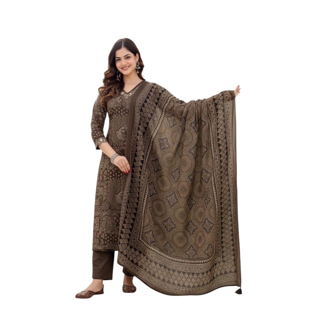 Designer Brown Ethnic Wear Suit Fabric Set for Women-picture-47