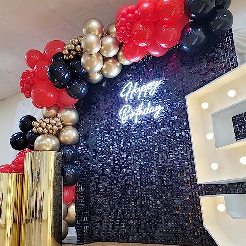 Image of COKAOBE Black Shimmer Wall Backdrop, 36PCS Square Sequin Shimmer Backdrop Panel, Photo Backdrops for Birthday, Anniversary, Wedding, Graduation & Bachelorette Party Decoration