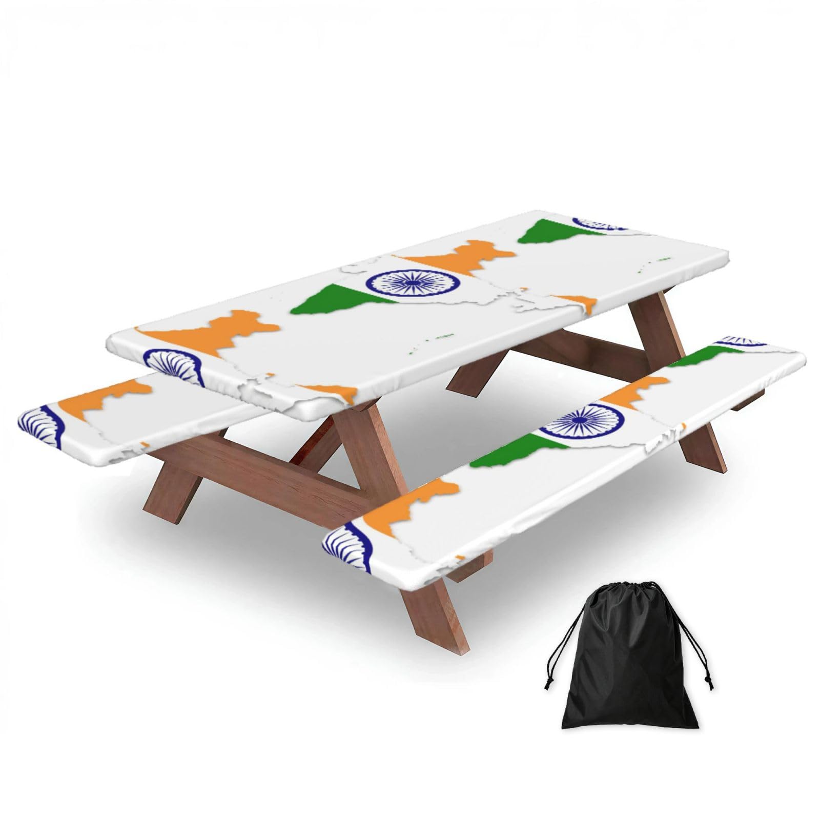 Yqxwjl Black Flag Map Of India Print Camping Essentials Waterproof Camping Table And Bench Cover With Drawstring Bag 183 Cm