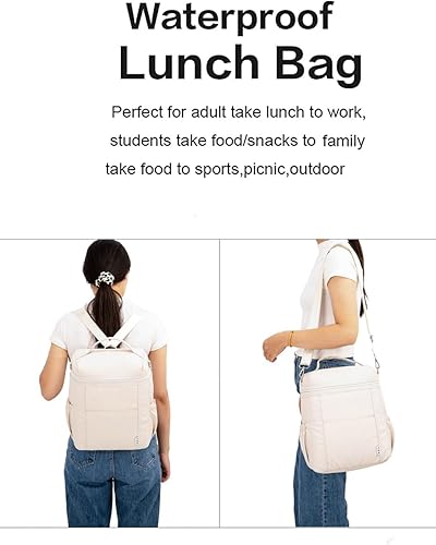 Miniatura 6 de NOL Natural Organic Lifestyle - Loncheras aisladas para mujer, bolsa enfriadora, ligera, de nailon, impermeable, para el trabajo (crema, L)