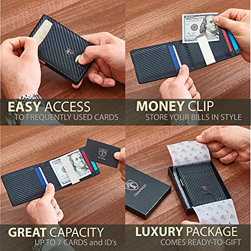 Travando Money Clip Wallet Atlanta Mens Front Pocket Slim Rfid Blocking - Credit Card Holder - Mini Bifold (Carbon Leather, Carbon) #TOP1