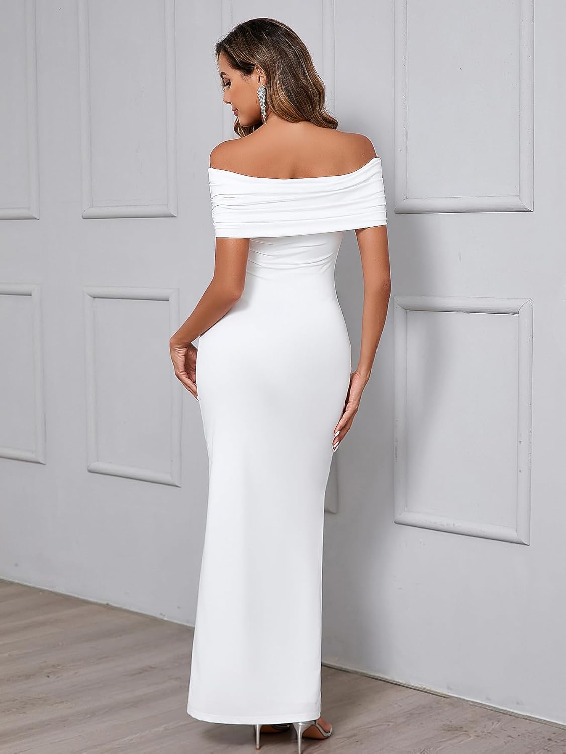 XinFSh Women's Elegant Off The Shoulder Long Bodycon Dress Sleeveless Maxi Formal Wedding Guset Party Dresses - Image 4