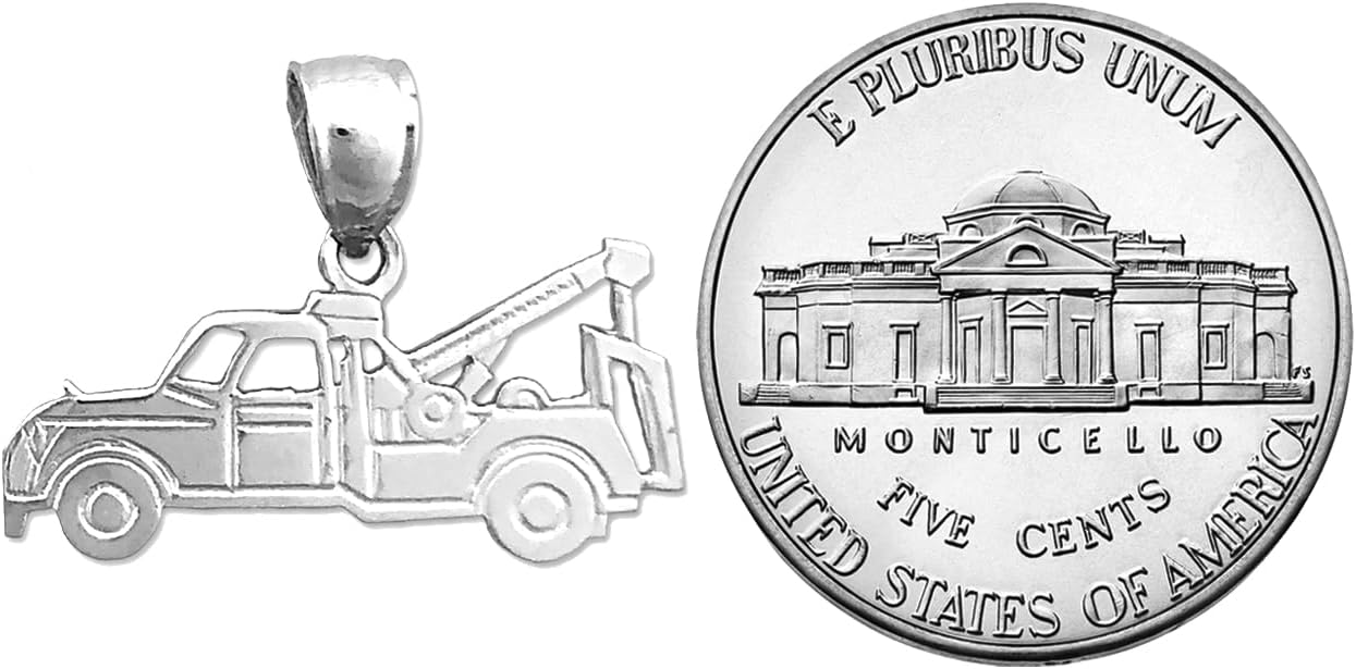 Rhodium Plated 925 Sterling Silver Cut Out Tow Truck Charm