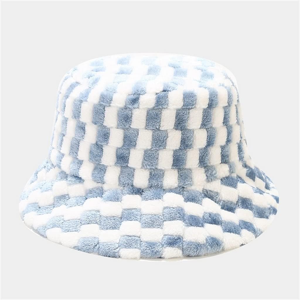 LYYQH Winter Plaid Fluffy Bucket Hat 