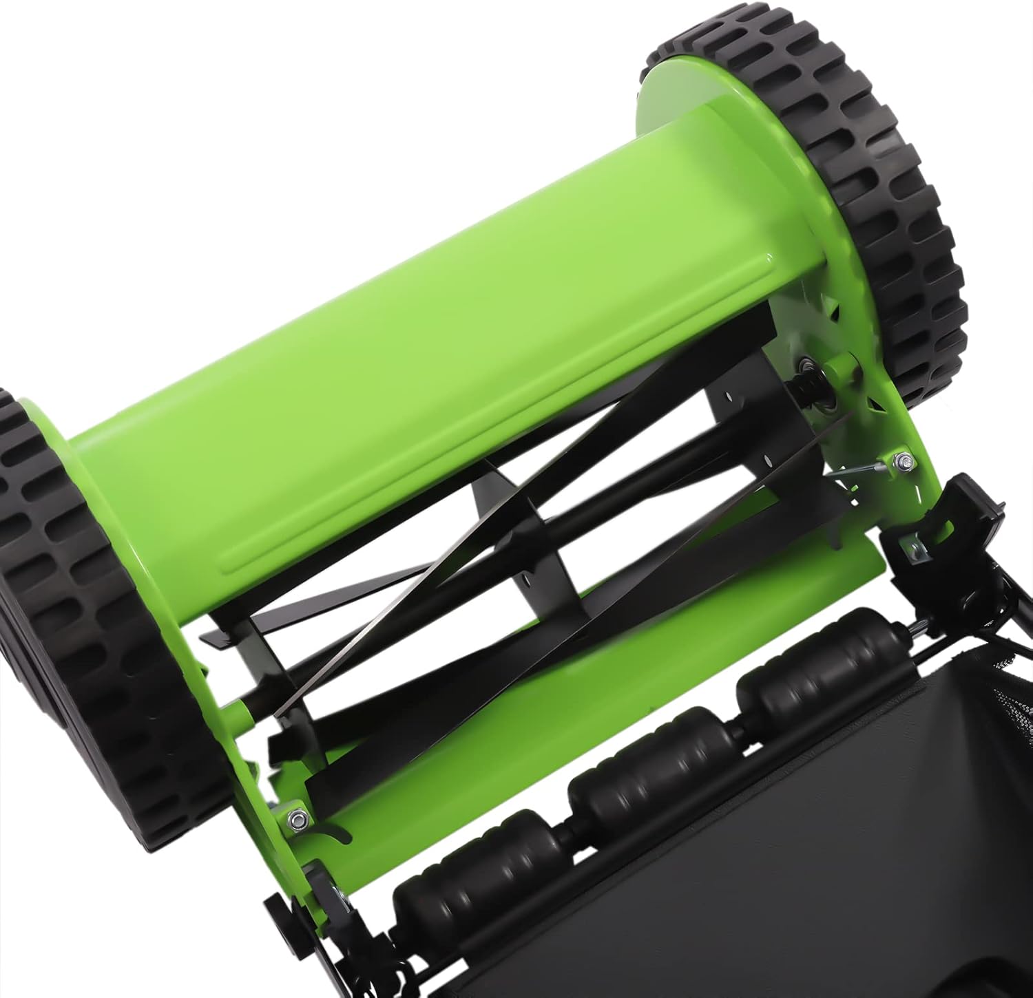 review Manual Lawn Mower with Grass Catcher, 12 inch Manual Push Reel Mower with 23L Collection Bag, Grass Cutter with 5 Steel Blades, Walk-Behind Lawn Sweeper for Small & Medium Yards