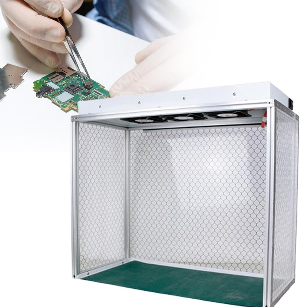 Banco Air Flow Clean con Telaio in Alluminio | Tripla Ventola,Filtro Hepa,Lampada,Grande Spazio,Riparazione Schermi Lcd,Laboratorio,Officina,Antipolvere