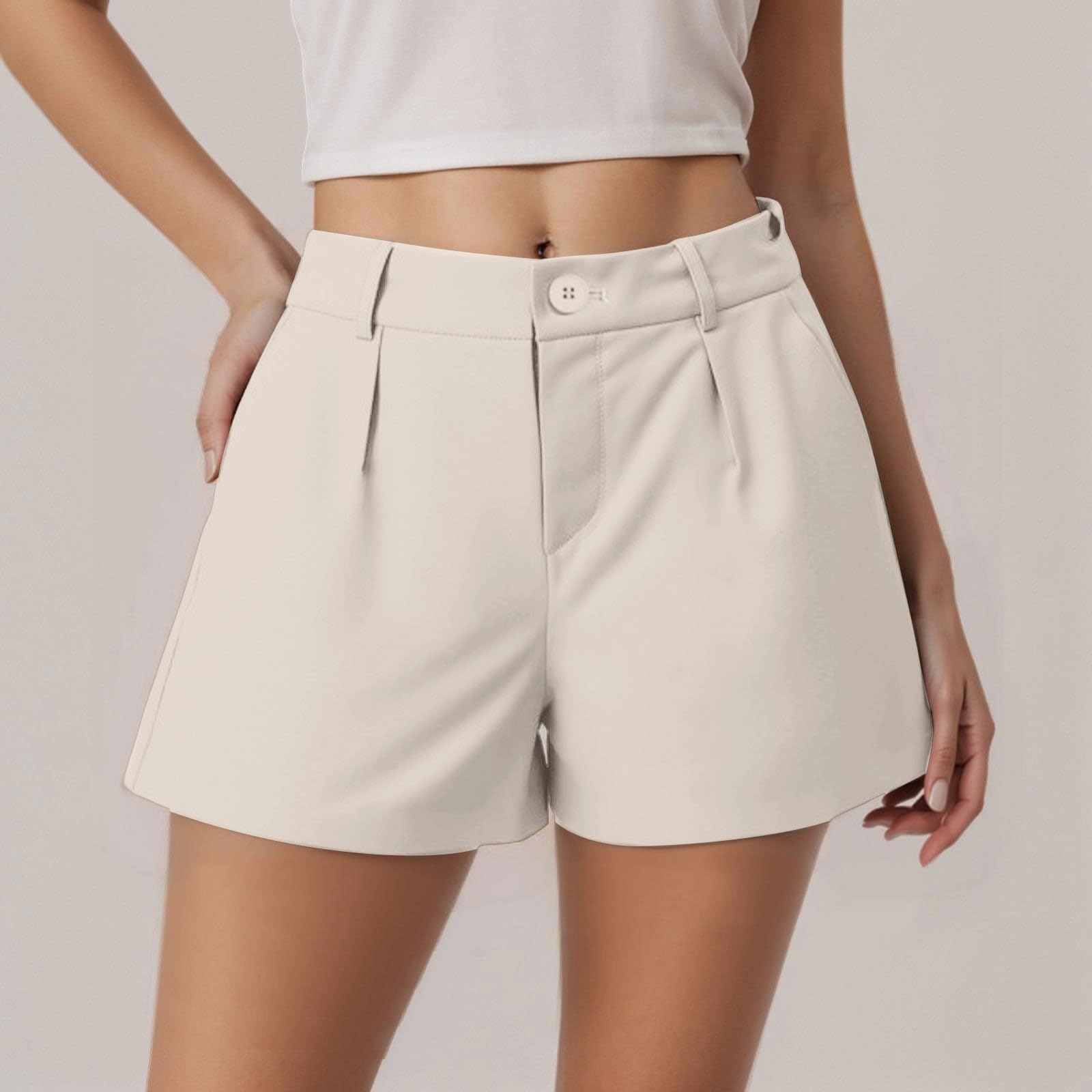 HswsEJ Womens Shorts Dressy Casual Summer High Waisted Pleated Shorts with Pockets Wide Leg Comfy Bermuda Short Loose Fit Business Dress Short Pants Flowy Work Pants for Women Office