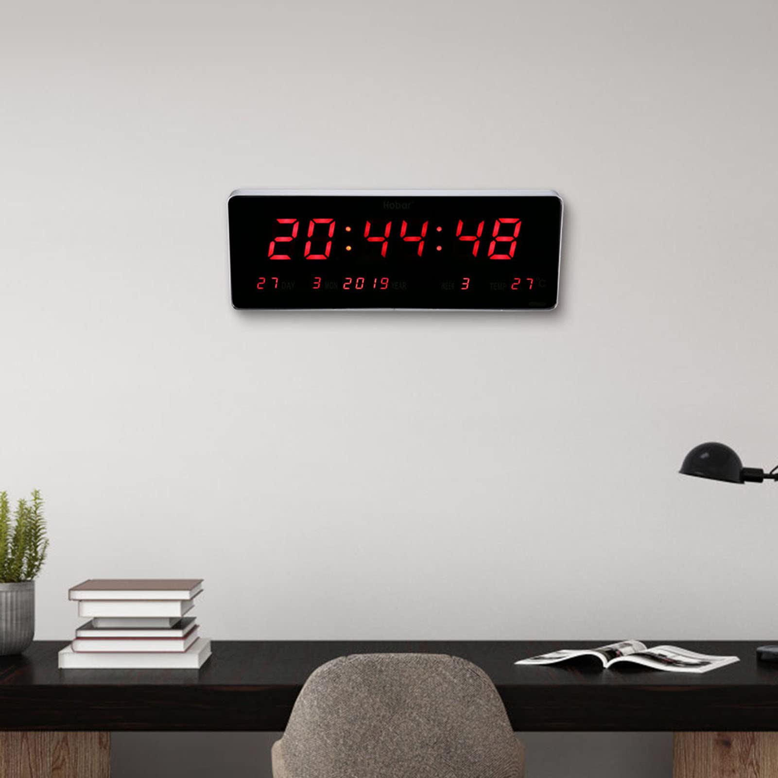 Dioche Sonew 14.2 `` Orologio Digitale da Parete Grande, Display a LED Elettrico Orologio da Parete Moderno con Calendario per Camera da Letto Ufficio(Calendario + Temperatura + Settimana)