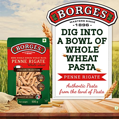 Image of Borges Cholesterol Free Whole Wheat Penne Pasta (500g) (Pack of 2)